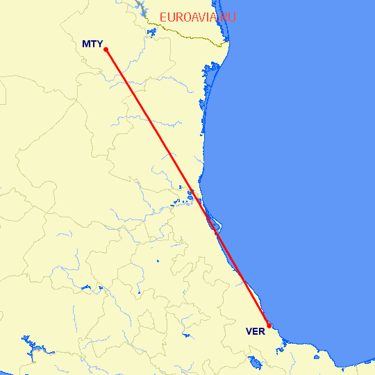 перелет Монтеррей — Веракруз на карте