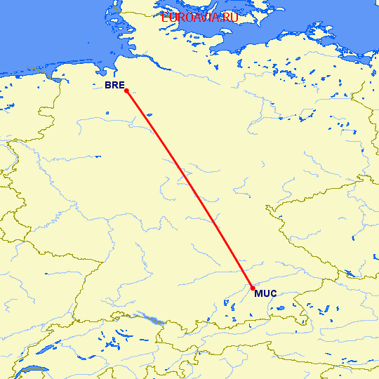 перелет Мюнхен — Бремен на карте