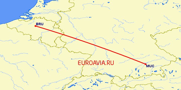 перелет Мюнхен — Брюссель на карте