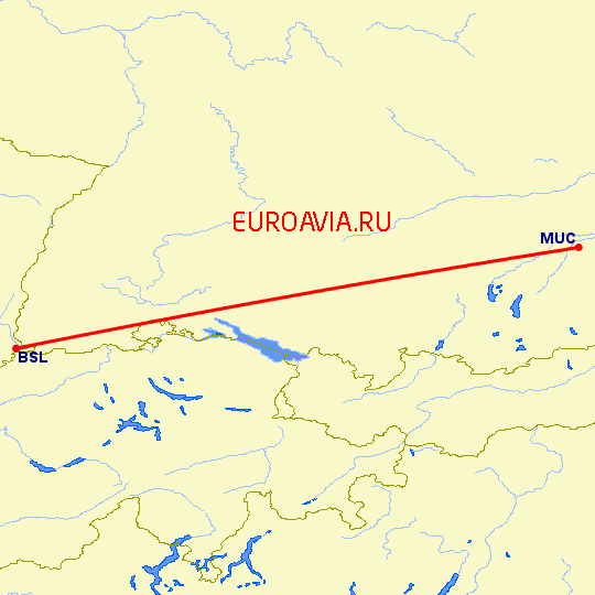 перелет Мюнхен — Базель-Мюлуз на карте