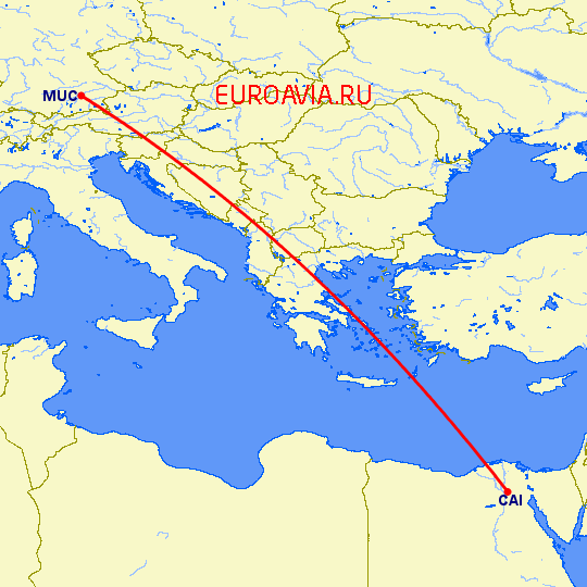 перелет Мюнхен — Каир на карте