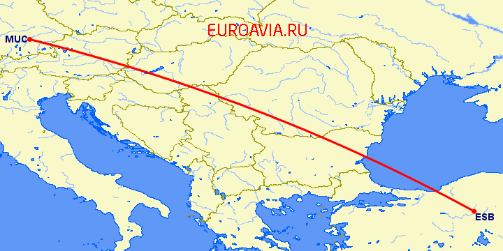 перелет Мюнхен — Анкара на карте