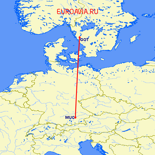 перелет Мюнхен — Гетеборг на карте
