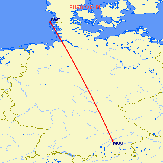 перелет Мюнхен — Вестерланд на карте