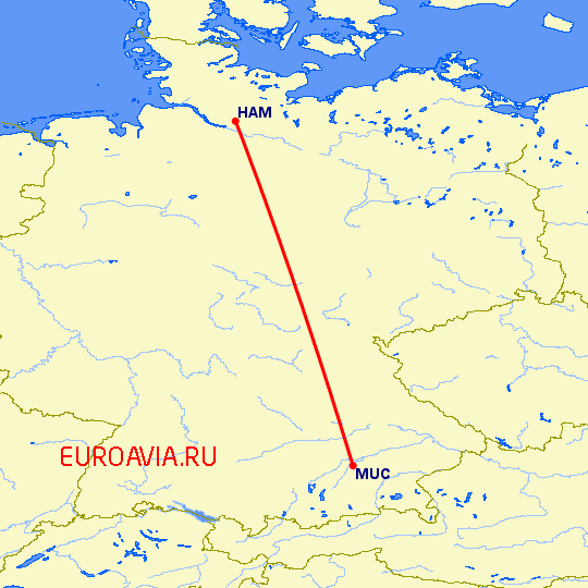 перелет Мюнхен — Гамбург на карте