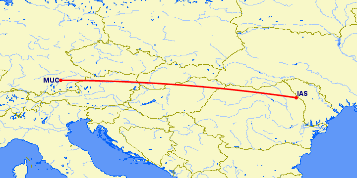 перелет Мюнхен — Иаси на карте