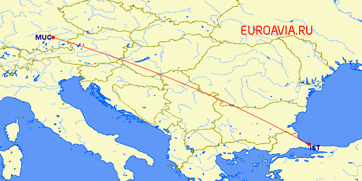 перелет Мюнхен — Стамбул на карте