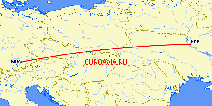 перелет Мюнхен — Киев на карте
