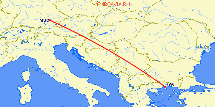 перелет Мюнхен — Кавала на карте
