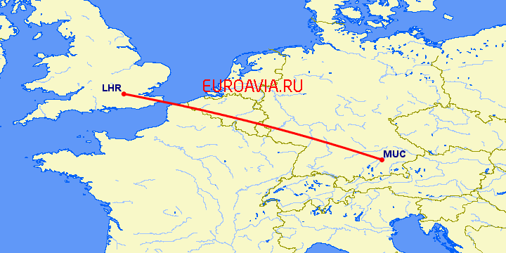 перелет Мюнхен — Лондон на карте
