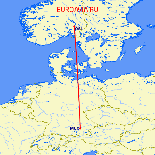 перелет Мюнхен — Осло на карте