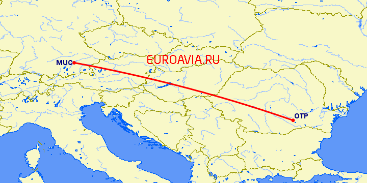 перелет Мюнхен — Бухарест на карте
