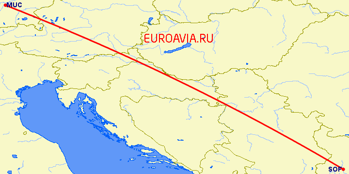 перелет Мюнхен — София на карте