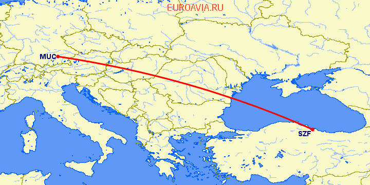 перелет Мюнхен — Самсун на карте