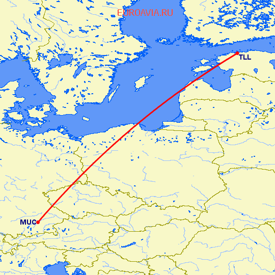 перелет Мюнхен — Таллин на карте