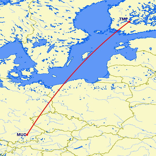 перелет Мюнхен — Тампере на карте