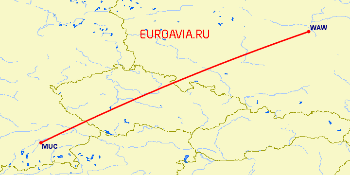 перелет Мюнхен — Варшава на карте