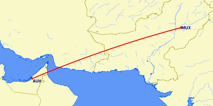 перелет Мултан — Абу Даби на карте