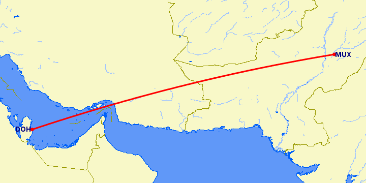 перелет Мултан — Доха на карте