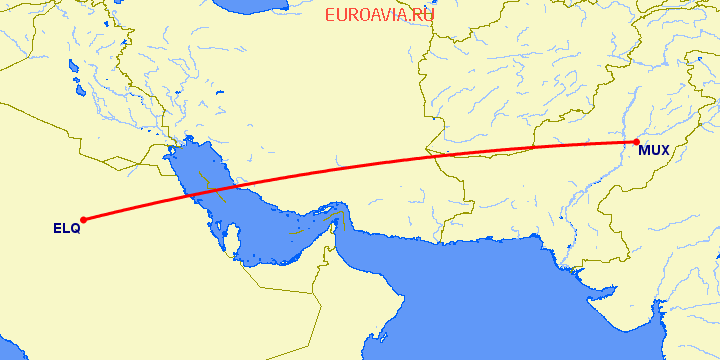 перелет Мултан — Бурайда на карте