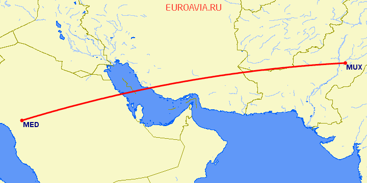 перелет Мултан — Медина на карте