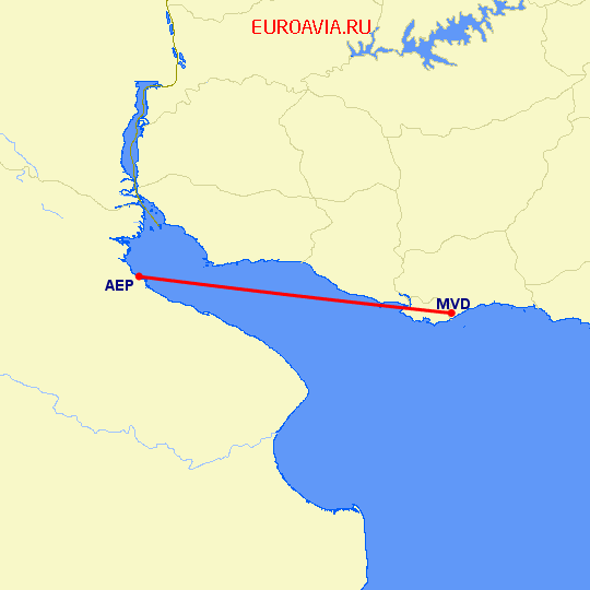 перелет Монтевидео — Буэнос Айрес на карте
