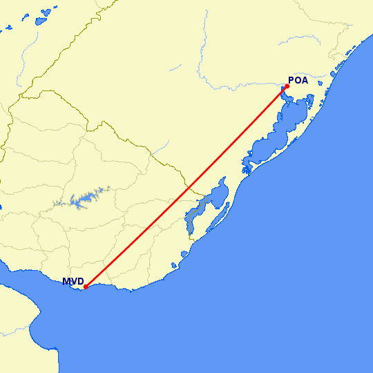перелет Монтевидео — Порто Алегре на карте