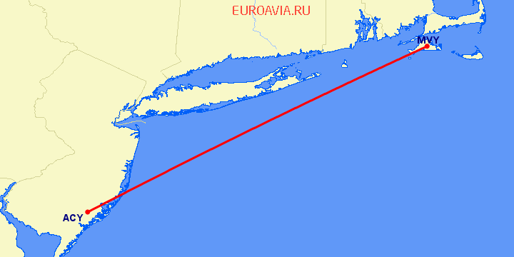 перелет Мартас-Винъярд — Атлантик Сити на карте