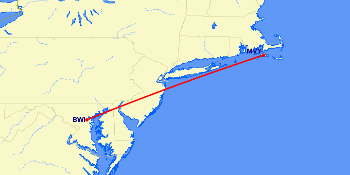 перелет Мартас-Винъярд — Балтимор на карте