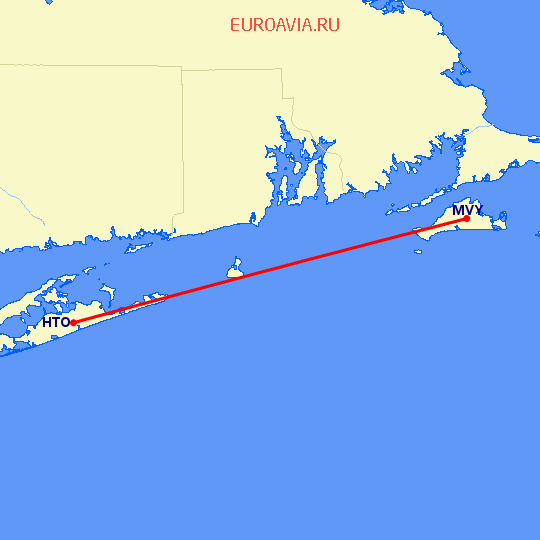 перелет Мартас-Винъярд — East Hampton на карте