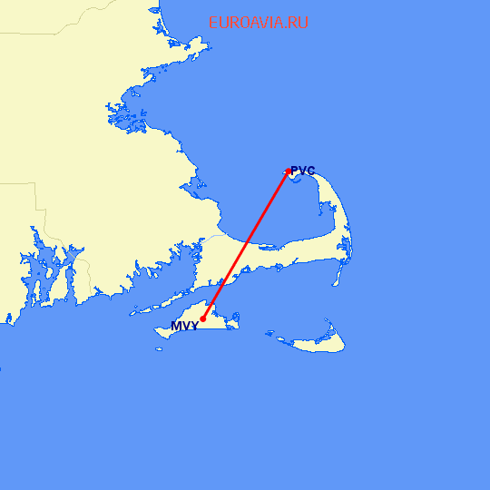 перелет Мартас-Винъярд — Provincetown на карте