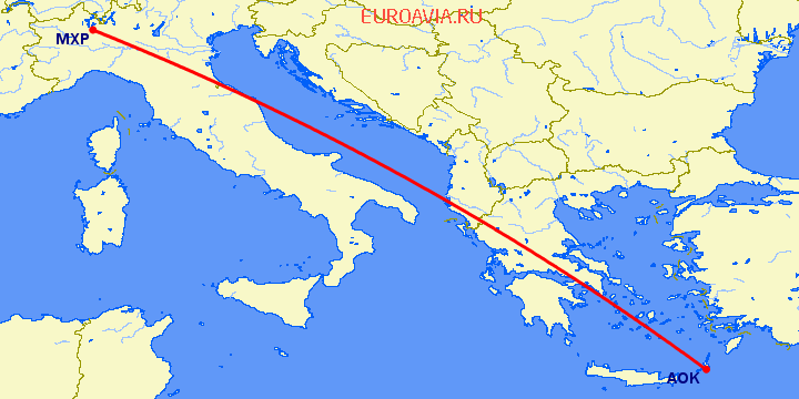 перелет Милан — Карпатос на карте