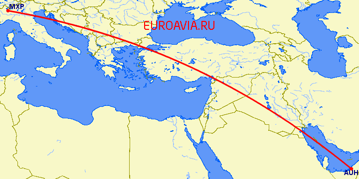 перелет Милан — Абу Даби на карте