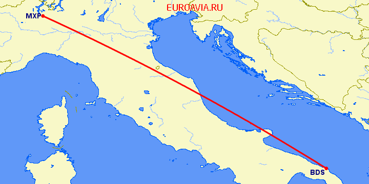 перелет Милан — Бриндизи на карте