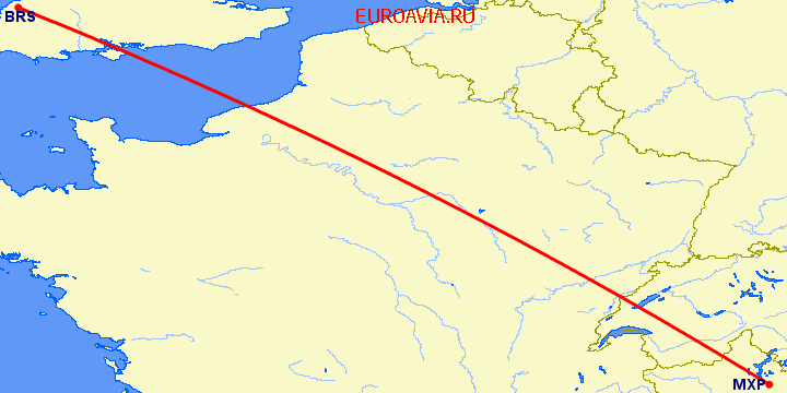 перелет Милан — Бристоль на карте