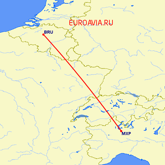 перелет Милан — Брюссель на карте