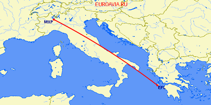 перелет Милан — Кефалония на карте