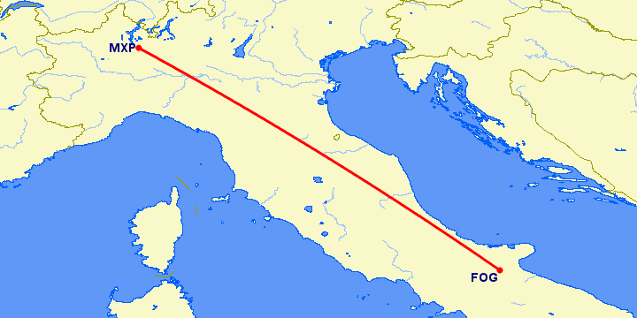 перелет Милан — Фоджия на карте