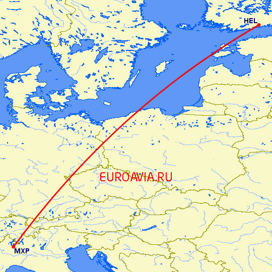 перелет Милан — Хельсинки на карте