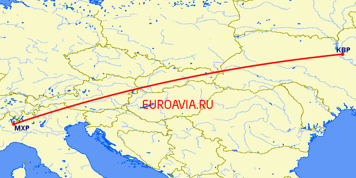 перелет Милан — Киев на карте