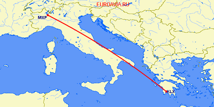 перелет Милан — Каламата на карте