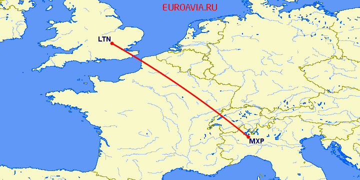перелет Милан — Luton на карте