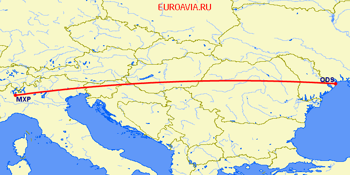 перелет Милан — Одесса на карте