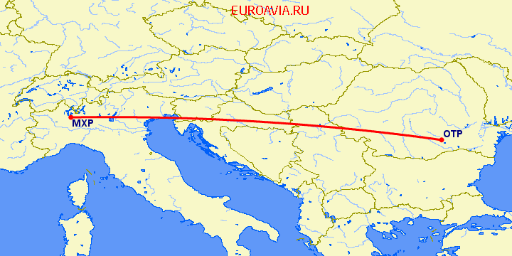 перелет Милан — Бухарест на карте