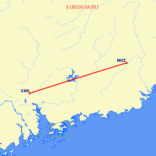 перелет Мейсян — Гуанчжоу на карте