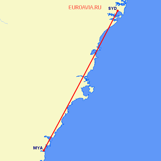 перелет Moruya — Сидней на карте