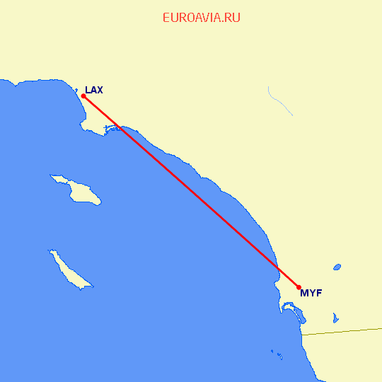 перелет Сан Диего — Лос Анджелес на карте