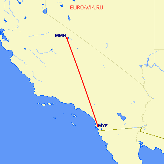 перелет Сан Диего — Маммот Лейкс на карте