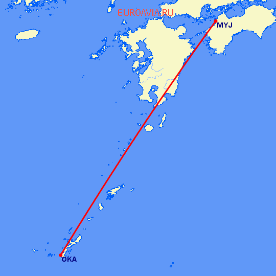 перелет Мацуяма — Окинава на карте