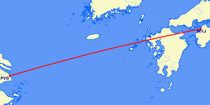 перелет Мацуяма — Шанхай на карте